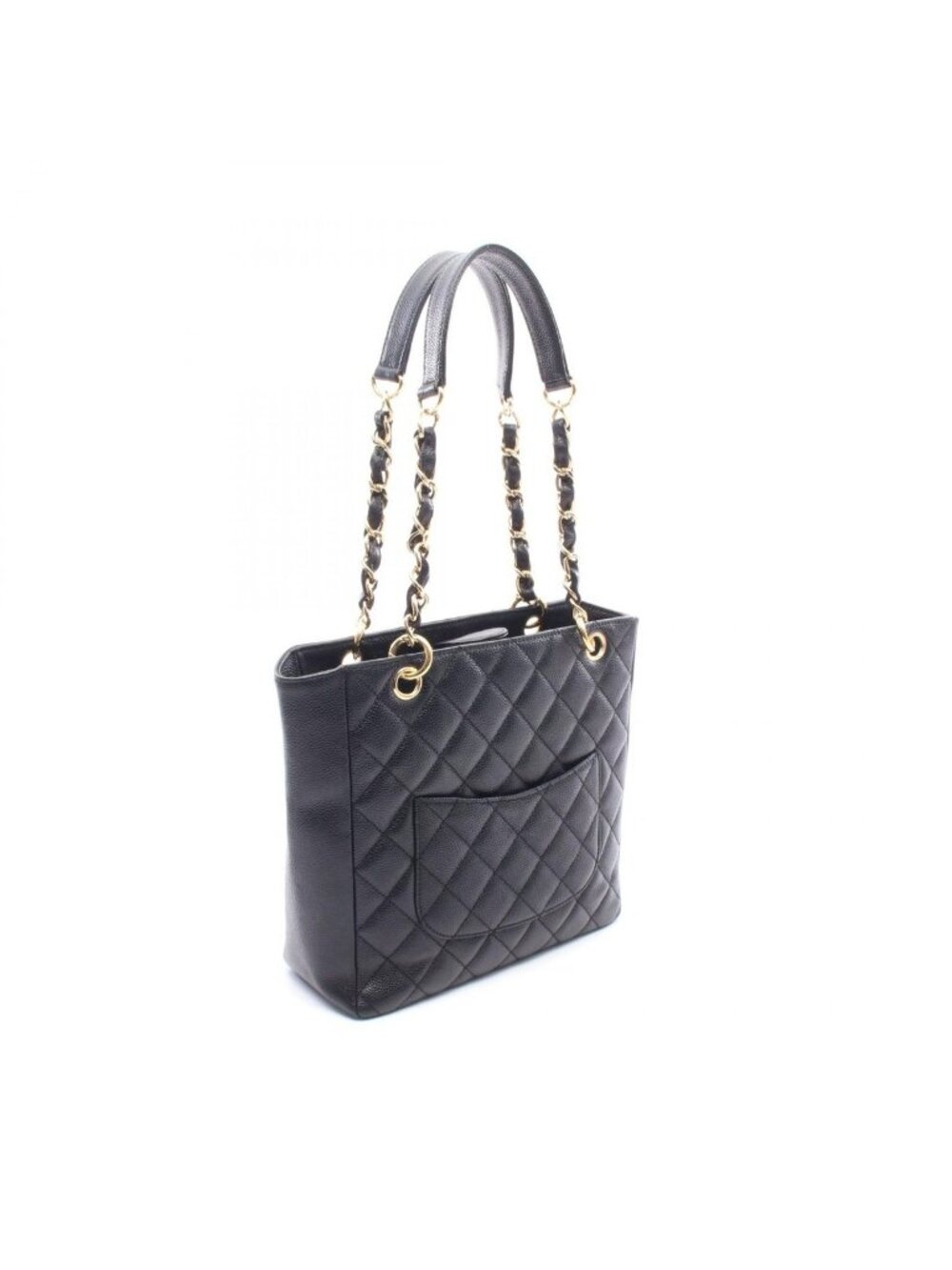 Chanel Tote Quilted Petite Shopping PST Black Leather Chainto - Picture 2 of 7